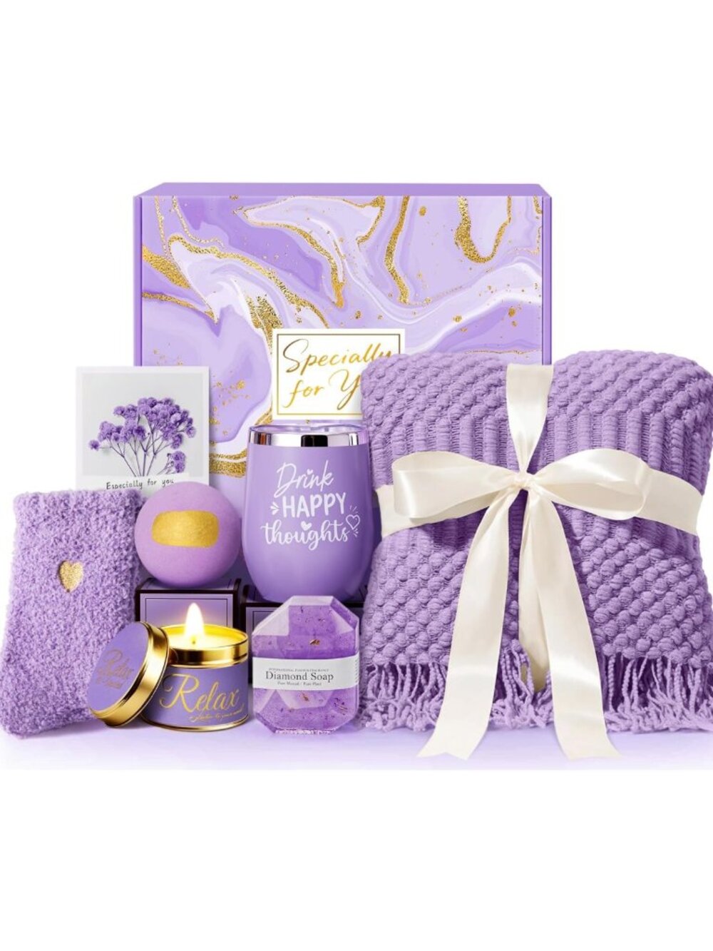 Relaxing Lavender Spa Gift Basket for Mom, Wife, Grandma & Friends - Self Care